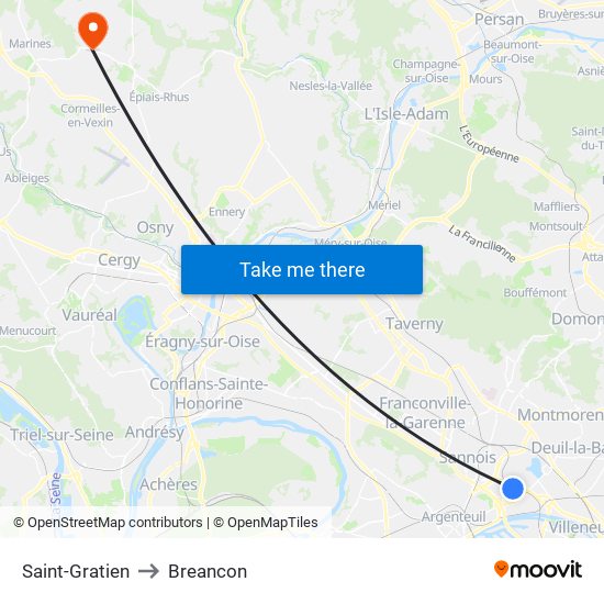 Saint-Gratien to Breancon map