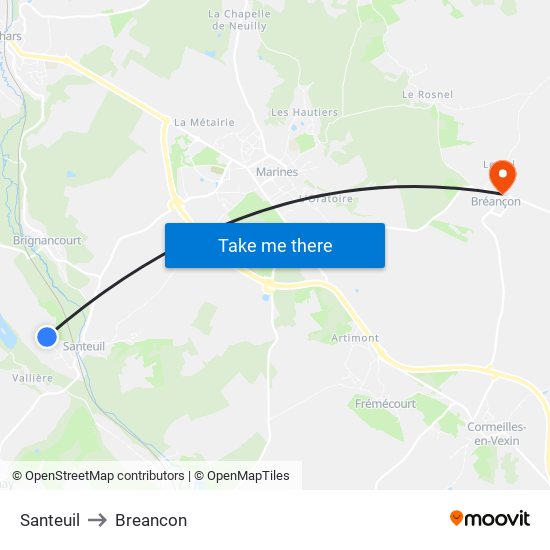 Santeuil to Breancon map