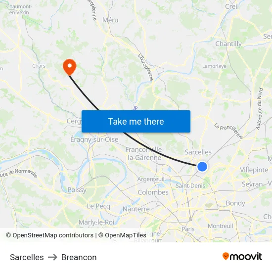 Sarcelles to Breancon map