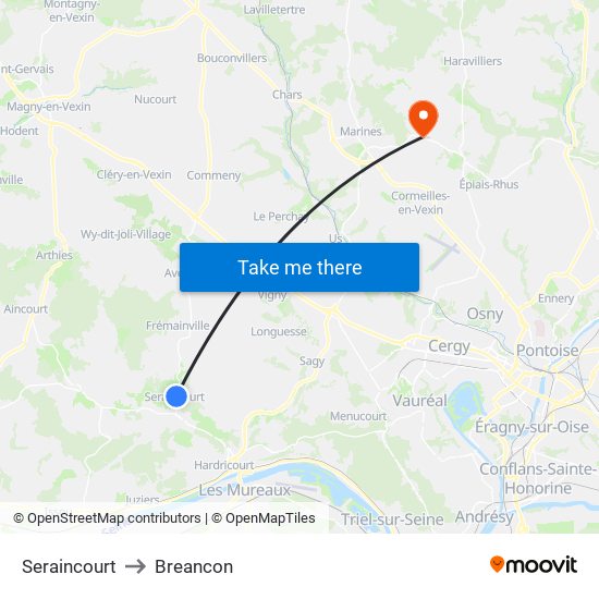 Seraincourt to Breancon map