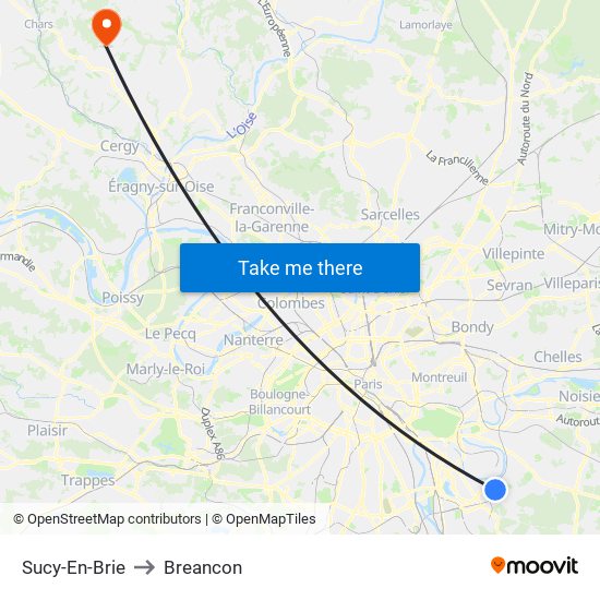 Sucy-En-Brie to Breancon map