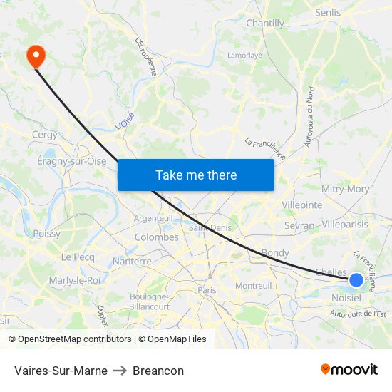 Vaires-Sur-Marne to Breancon map