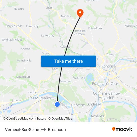 Verneuil-Sur-Seine to Breancon map