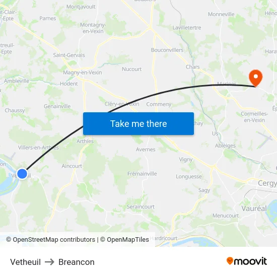 Vetheuil to Breancon map