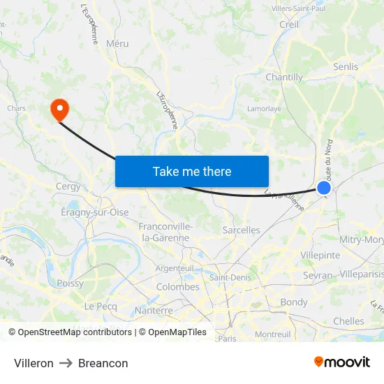 Villeron to Breancon map