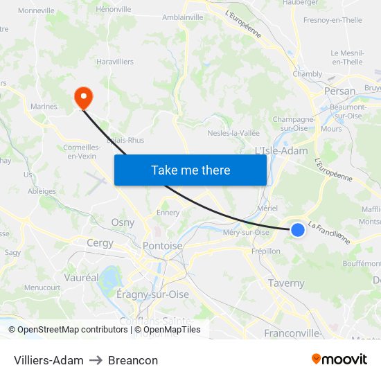 Villiers-Adam to Breancon map