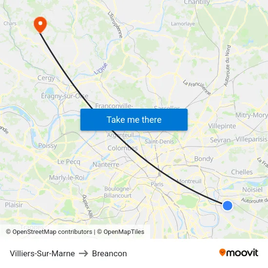 Villiers-Sur-Marne to Breancon map