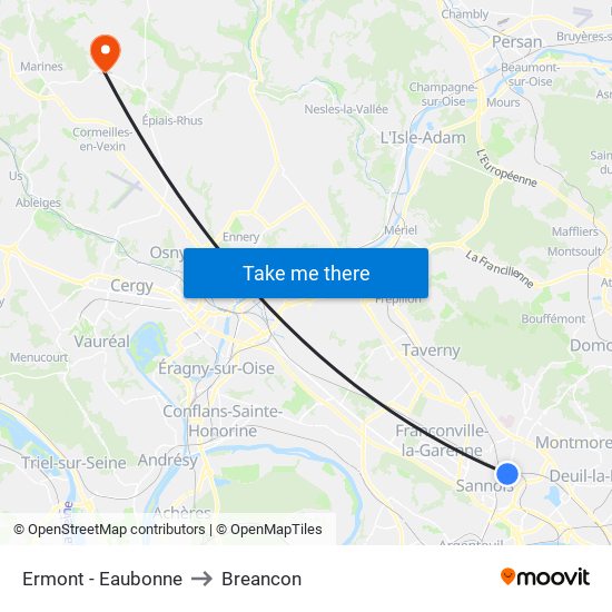 Ermont - Eaubonne to Breancon map