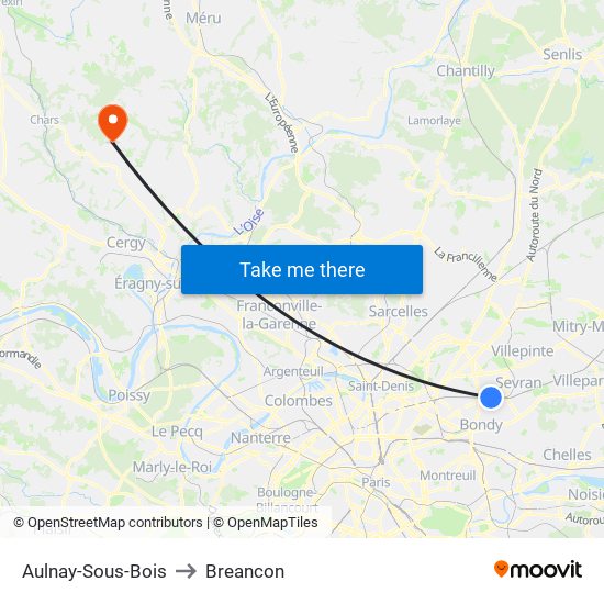 Aulnay-Sous-Bois to Breancon map