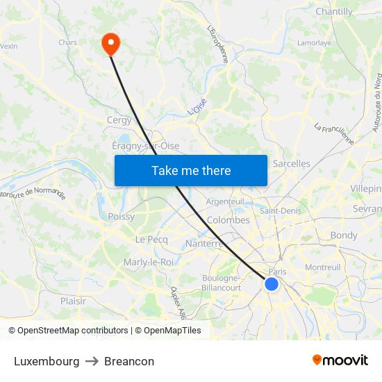 Luxembourg to Breancon map