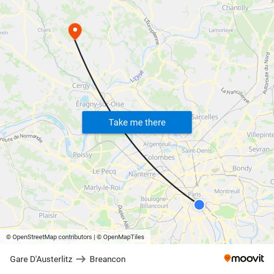 Gare D'Austerlitz to Breancon map