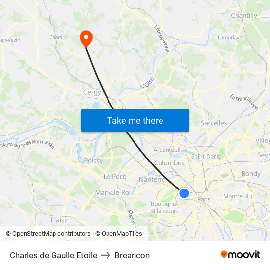 Charles de Gaulle Etoile to Breancon map