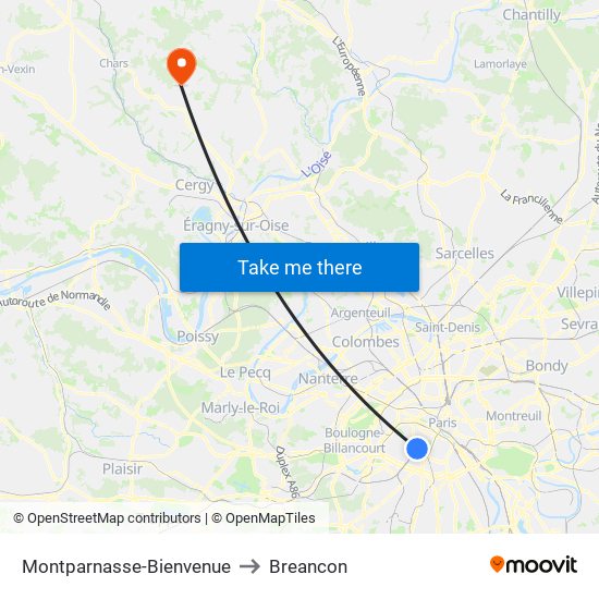 Montparnasse-Bienvenue to Breancon map