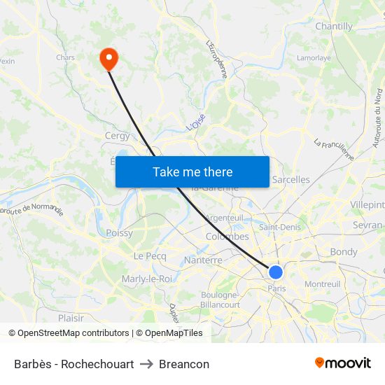 Barbès - Rochechouart to Breancon map