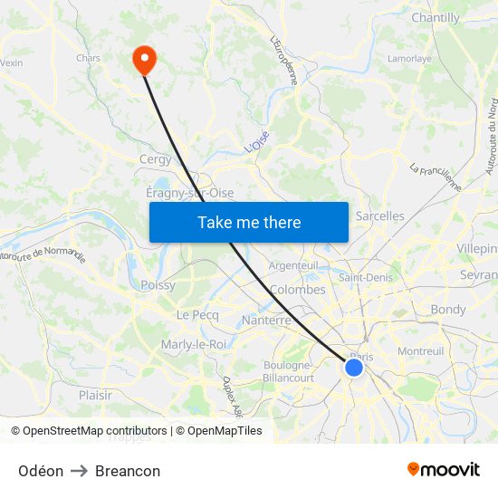 Odéon to Breancon map