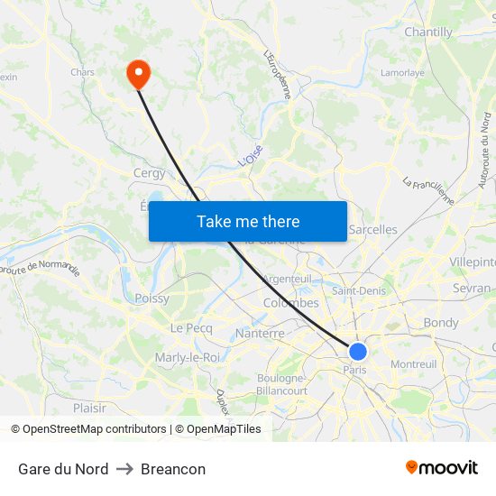 Gare du Nord to Breancon map