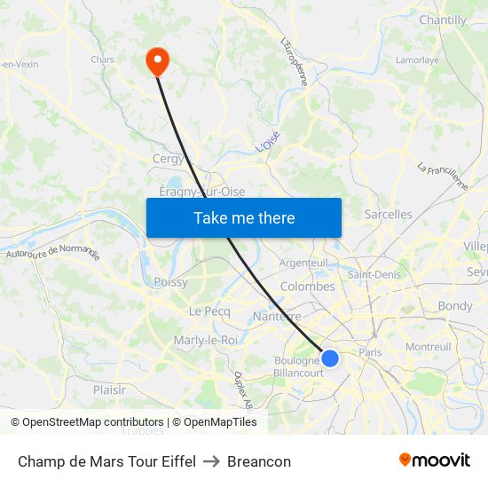Champ de Mars Tour Eiffel to Breancon map