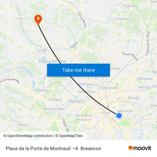 Place de la Porte de Montreuil to Breancon map
