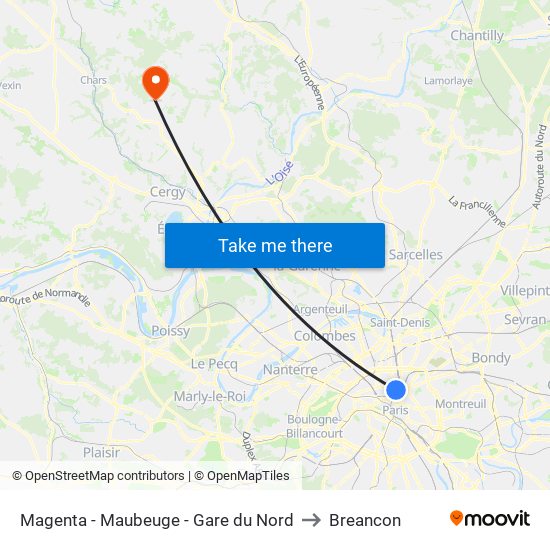 Magenta - Maubeuge - Gare du Nord to Breancon map