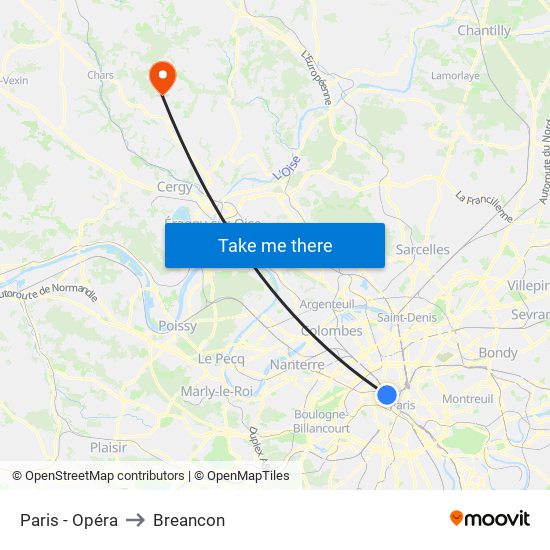 Paris - Opéra to Breancon map