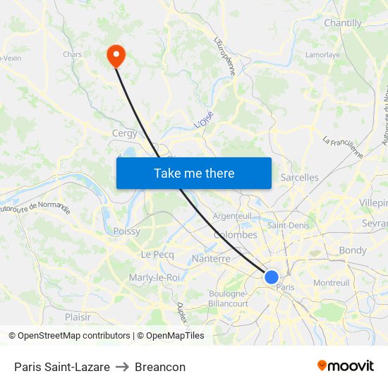 Paris Saint-Lazare to Breancon map