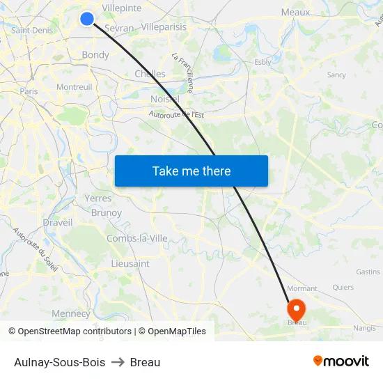 Aulnay-Sous-Bois to Breau map