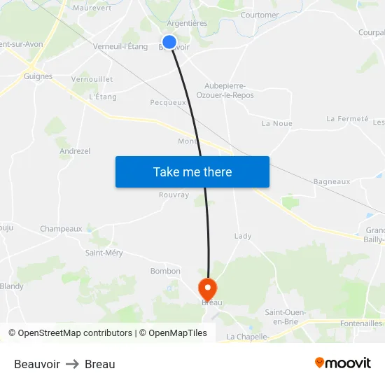 Beauvoir to Breau map