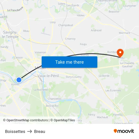 Boissettes to Breau map