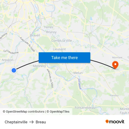 Cheptainville to Breau map