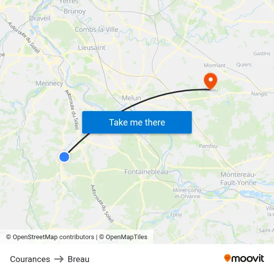 Courances to Breau map