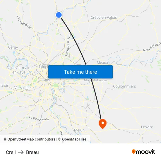 Creil to Breau map
