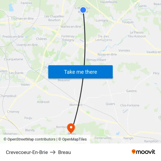 Crevecoeur-En-Brie to Breau map