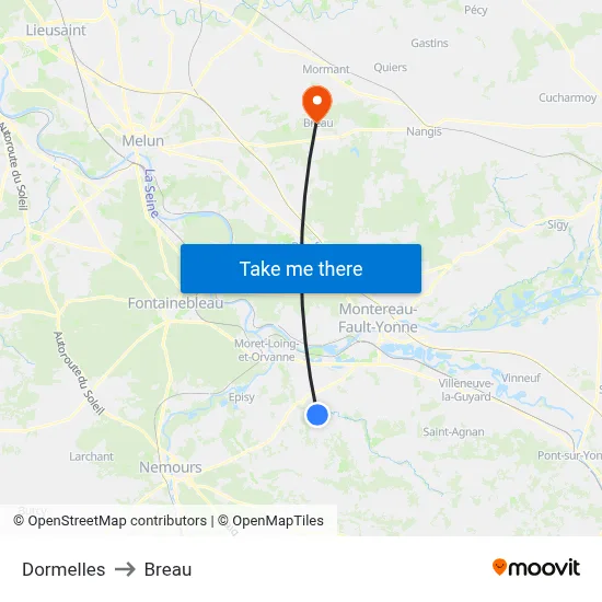 Dormelles to Breau map