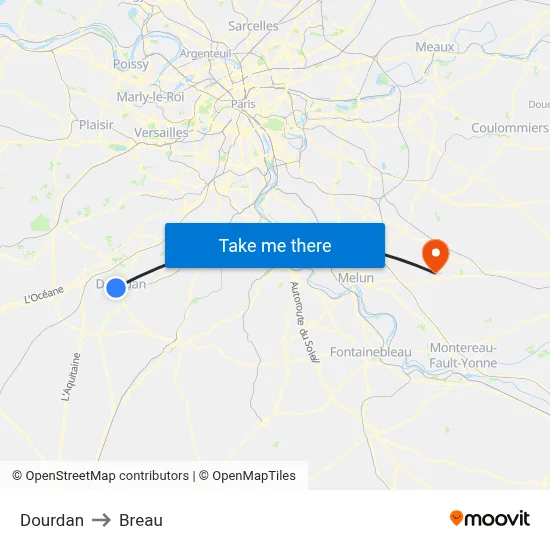 Dourdan to Breau map