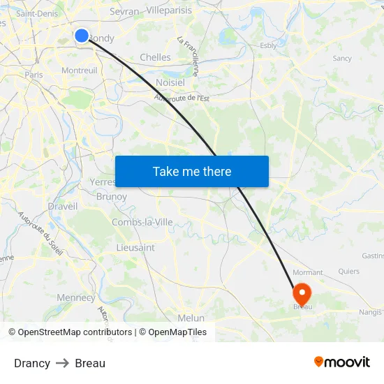Drancy to Breau map