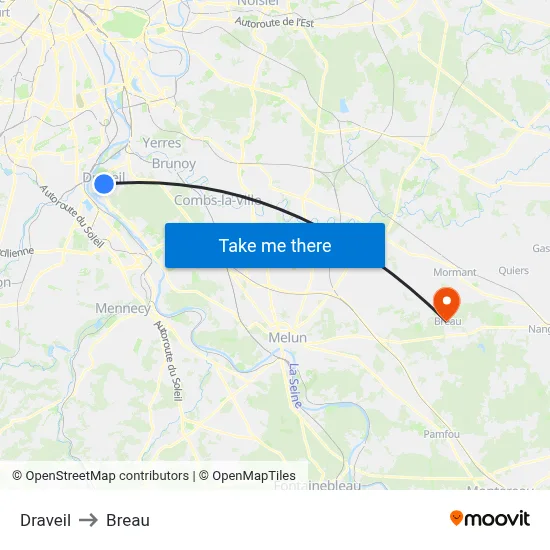 Draveil to Breau map