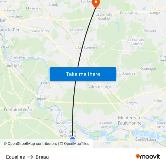 Ecuelles to Breau map