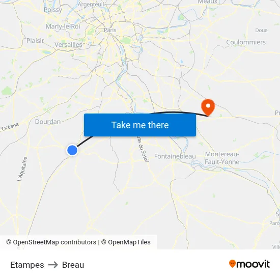 Etampes to Breau map