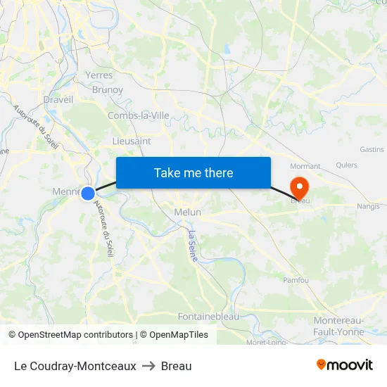 Le Coudray-Montceaux to Breau map