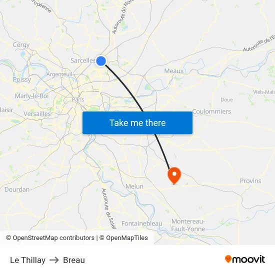 Le Thillay to Breau map