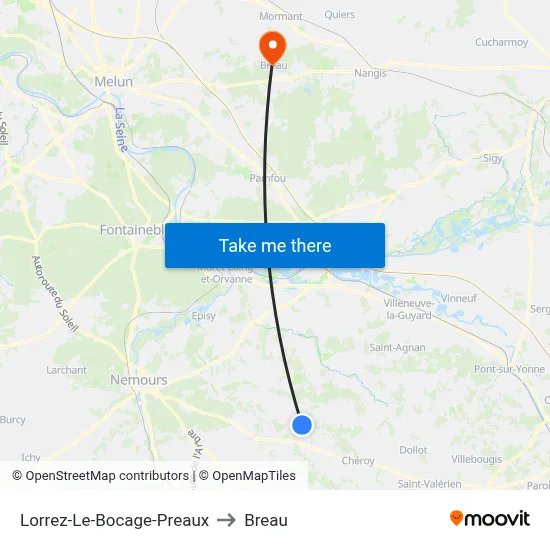 Lorrez-Le-Bocage-Preaux to Breau map