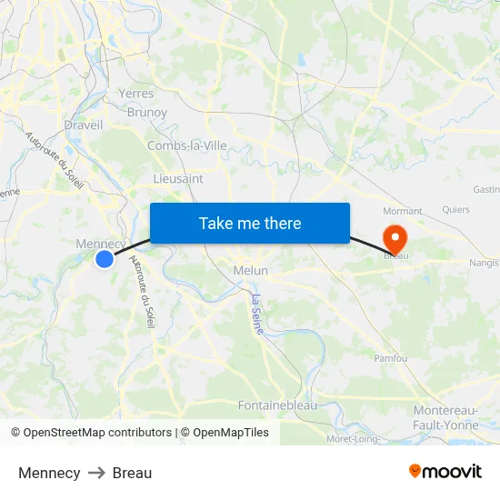 Mennecy to Breau map
