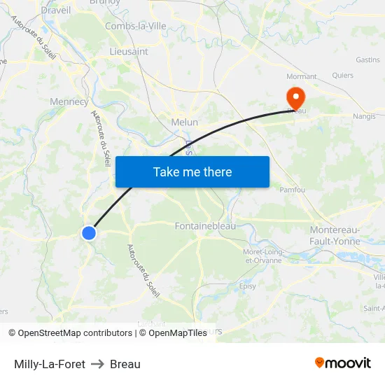 Milly-La-Foret to Breau map