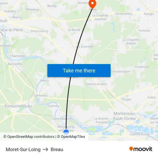 Moret-Sur-Loing to Breau map