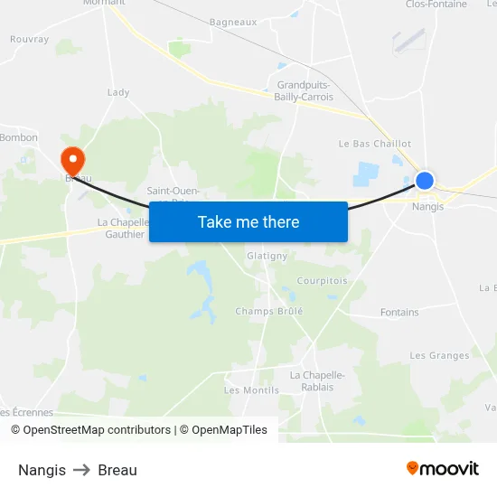 Nangis to Breau map