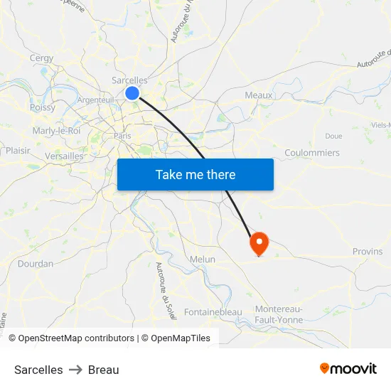 Sarcelles to Breau map