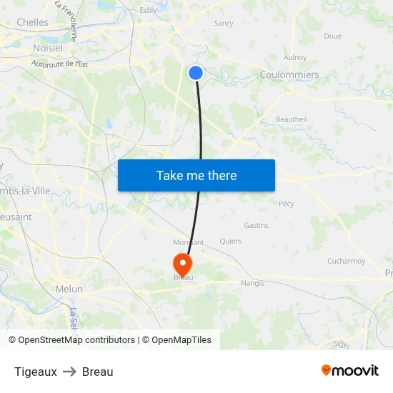 Tigeaux to Breau map