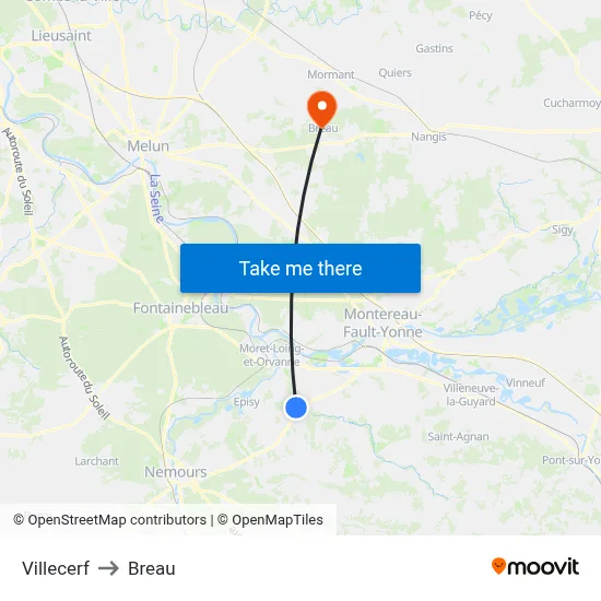 Villecerf to Breau map