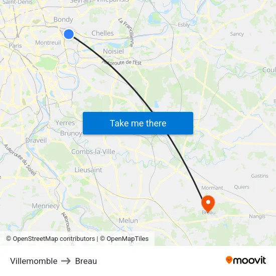 Villemomble to Breau map
