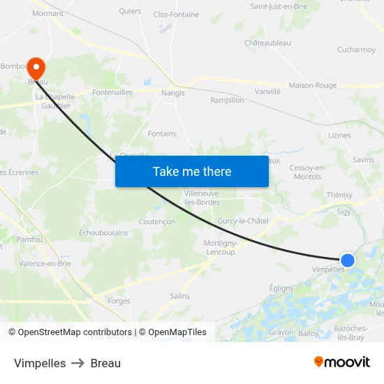 Vimpelles to Breau map